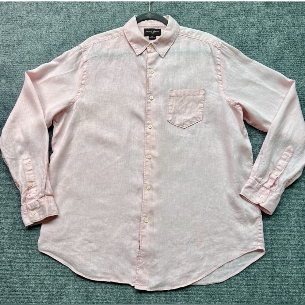 Black Brown 1826 Linen Pink Shirt Mens  Long Sleeve Button Down Size L